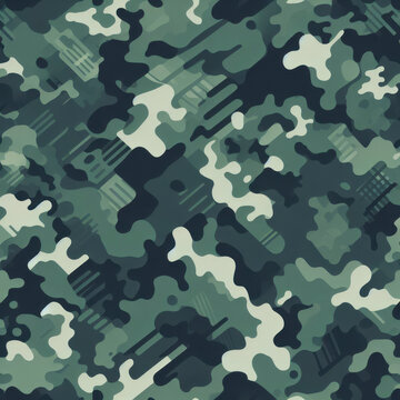 Modern green military camouflage print, seamless pattern. ai generative