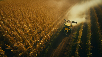 combine harvester in a wheat field - obrazy, fototapety, plakaty