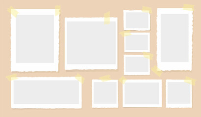 Frame collage set. Place for pictures and images. Scrapbooking and photo album with family memories. Digital frame gallery. Cartoon flat vector collection isolated on beige background