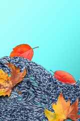 Enchanting fall concept. autumn leaves and scarf