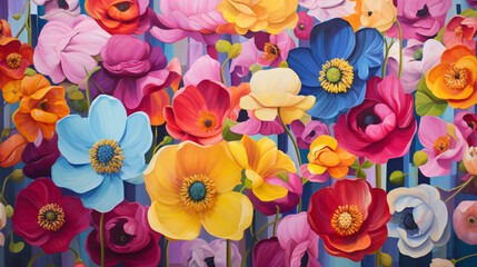 Fototapeta na wymiar Oil painted flowers in vibrant colors