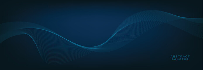 Blue background with flowing wave lines. Futuristic technology concept. Vector illustration