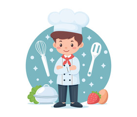 Cute cartoon boy cook. Isolated on a non-white background.