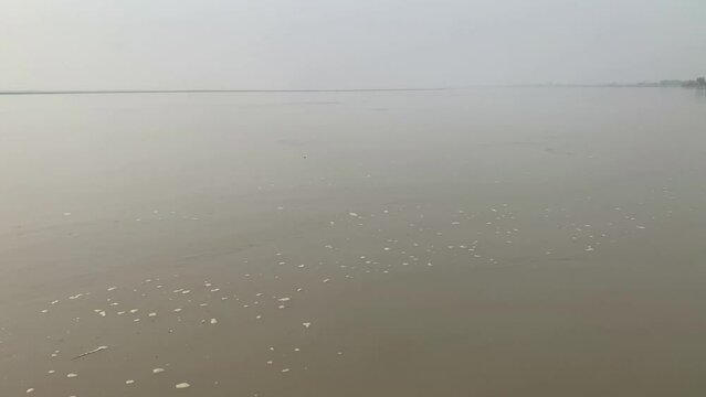 Indus River. Sindh River view in punjab pakistan. Beautiful natural view of sindh river. strong stream at day time. Beautiful 4K Footage.