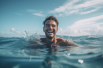 Man swimming in clean blue water