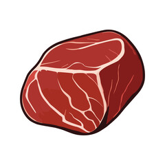 Fresh raw beef meat isolated on white background flat vector illustration, meat recipe, protein food. Beef, Steak, Meat illustration.