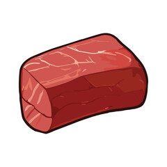 Pork, beef ham, icon in a flat style, fresh meat. Isolated on white background. Vector illustration. Fresh raw beef meat isolated on white, flat vector illustration, meat recipe, protein food, Beef.