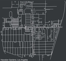 Detailed hand-drawn navigational urban street roads map of the CITY OF HAWAIIAN GARDENS of the American LOS ANGELES CITY COUNCIL, UNITED STATES with vivid road lines and name tag on solid background