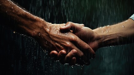 Hands moistened with rain create a warm hug - obrazy, fototapety, plakaty