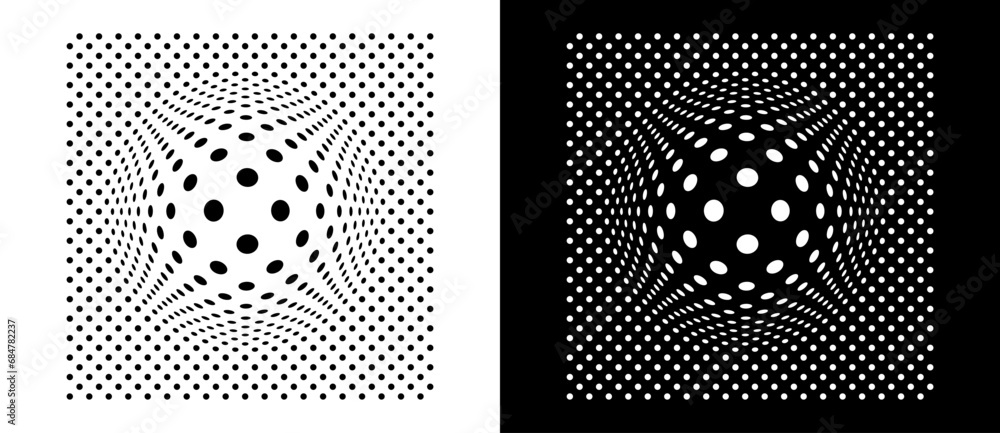 Aufkleber distorted background with dots for any design. black shape on a white background and the same white 