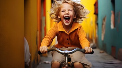 Photos of cheerful bike rods, laughter and joy of movement