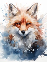 A watercolor painting of a red fox.