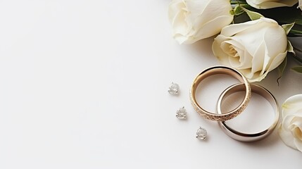 Engagement rings are featured on the top view of the wedding invitation - obrazy, fototapety, plakaty