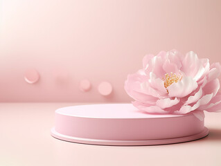 Obraz na płótnie Canvas 3D Display Podium with Pastel Pink Flower Background