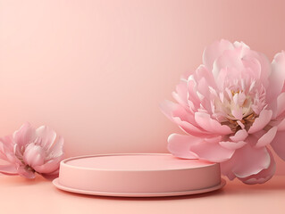 Obraz na płótnie Canvas 3D Display Podium with Pastel Pink Flower Background