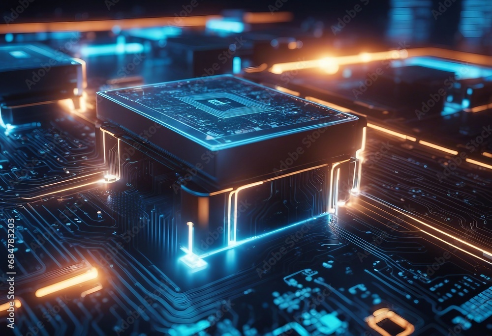 Poster abstract structure circuit computer technology business background bright neon blue colors