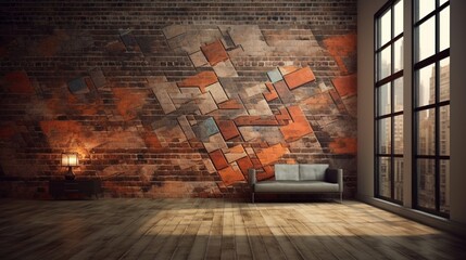 A brick wall with irregular patterns and a mix of warm earth tones.