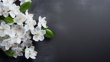 Paniculata flowers are placed on a grey background and there is a copy space in the middle.