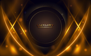 vector illustration yellow color glowing light lines and golden color circle lines modern and creative award banner template,use for cover design and card.geometric digital abstract luxury background.