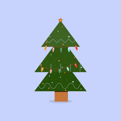 christmas tree on a blue background flat vector illustration
