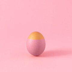 Colored Easter egg with holy head against pastel pink background. Minimal aesthetic Christian...