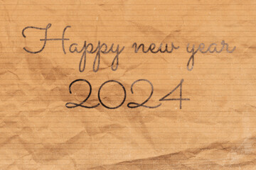 2024 Happy New Year gold text effect banner design on paper.