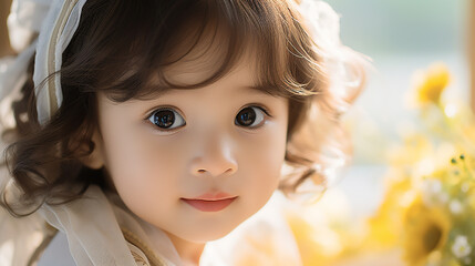 Fototapeta premium Cute japanese baby with a bright smile