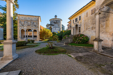 The beautiful Sacro Monte of Varallo on a sunny autumn morning. Province of Vercelli, Piedmont,...