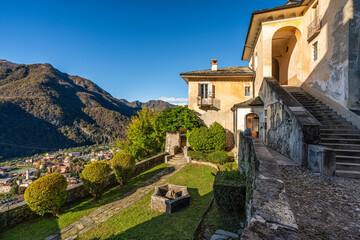 The beautiful Sacro Monte of Varallo on a sunny autumn morning. Province of Vercelli, Piedmont, Italy.