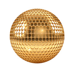 Golden Retro 70s Disco Ball Isolated on Transparent Background PNG