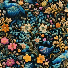 little flower in peacock decoration, seamless pattern