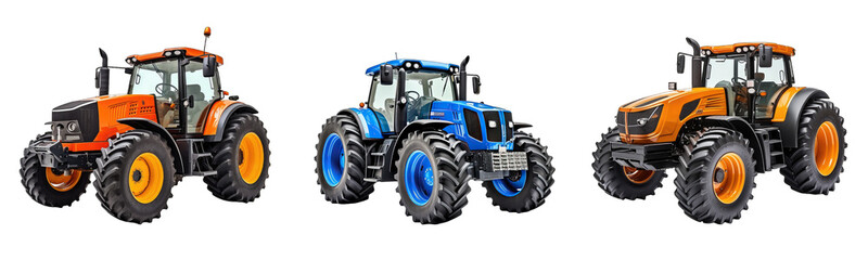 Obraz premium Collection of tractors on a white or transparent background generative ai