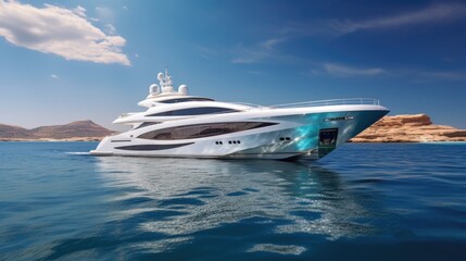 Luxury large super or mega motor yacht in the blue ocean