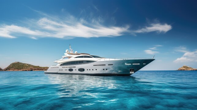 Luxury large super or mega motor yacht in the blue ocean