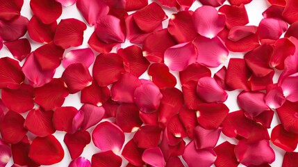  a close up of a bunch of red petals on a white surface with a pink flower in the middle of the petals.