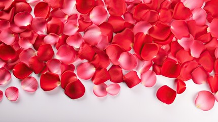  a close up of a bunch of red petals on a white background with space for a text or an image.
