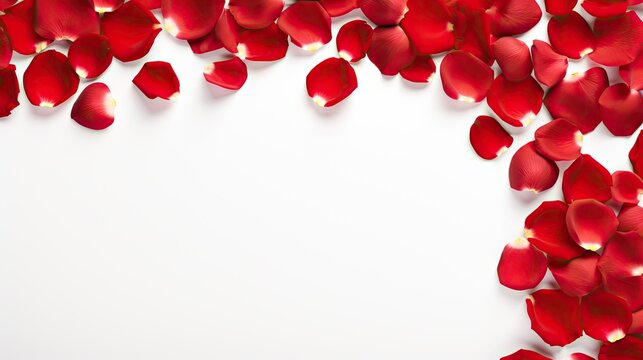  a white background with a bunch of red petals in the shape of a rectangle on the left side of the image.