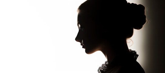  the silhouette of a woman's head is shown against a white background with a shadow of a woman's head.
