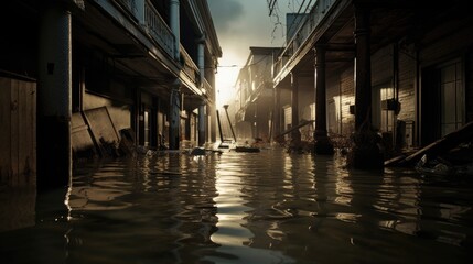 Flood. Consequences of a natural disaster. Climate change and its consequences.