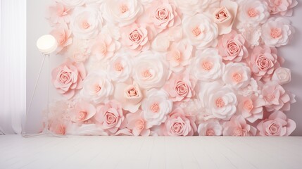 A backdrop made of rose flowers for a wedding event.