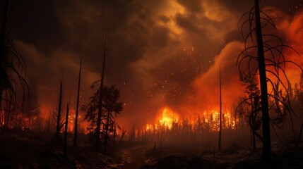 Obraz premium Forest fire disaster is burning caused by humans