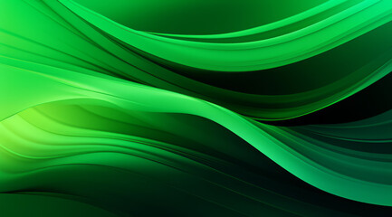 Futuristic green abstract shapes create a sense of wave motion.