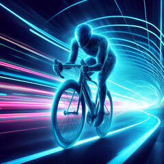 Abstract cyclist neon speed motion graphic design background concept 