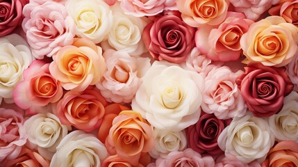 A bouquet of flowers is the backdrop for a colorful flower background and a fresh rose backdrop for a wedding.