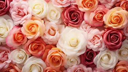 Cercles muraux Aube A bouquet of flowers is the backdrop for a colorful flower background and a fresh rose backdrop for a wedding.