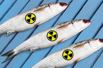 Radioactively fish. power waste radioactive sign