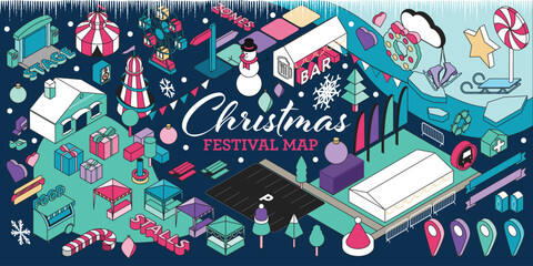 Christmas Ice Snow Festival Fair Event Market Map Creation Kit. Drag and drop to make your own event map! 
