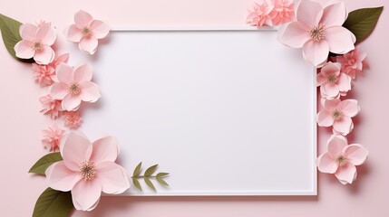A photo frame made of pink and white paper that features flowers