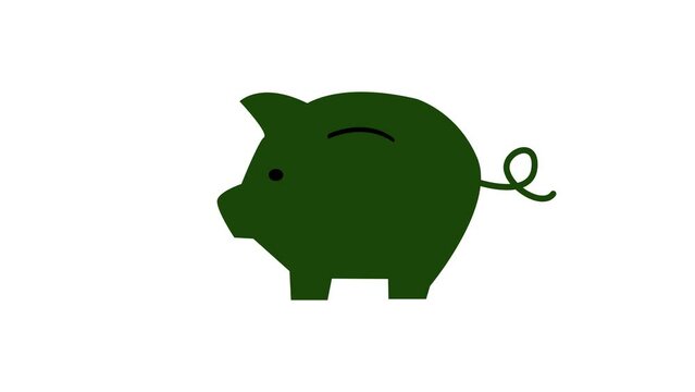 Piggy bank animation on a green screen. Piggy bank icon animation with key color. Chroma color.