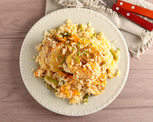 Chicken thighs on rice
